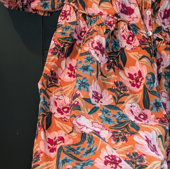 Topshop Pink and Red Floral Puff Sleeve Mini Dress - Picture 3 of 3